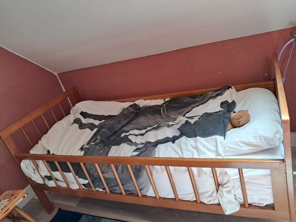 Vintage Hegowa kleuterbed 160cm met pocktveringmatras, Ophalen of Verzenden, Gebruikt, 160 tot 180 cm, 70 tot 85 cm