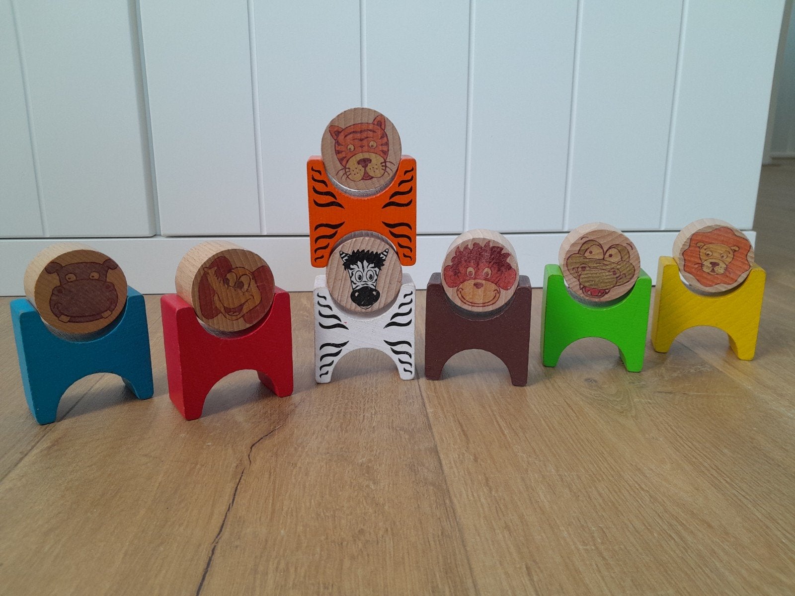 Houten stapelblokken met dieren gezichten, Ophalen of Verzenden, Gebruikt, Overige typen