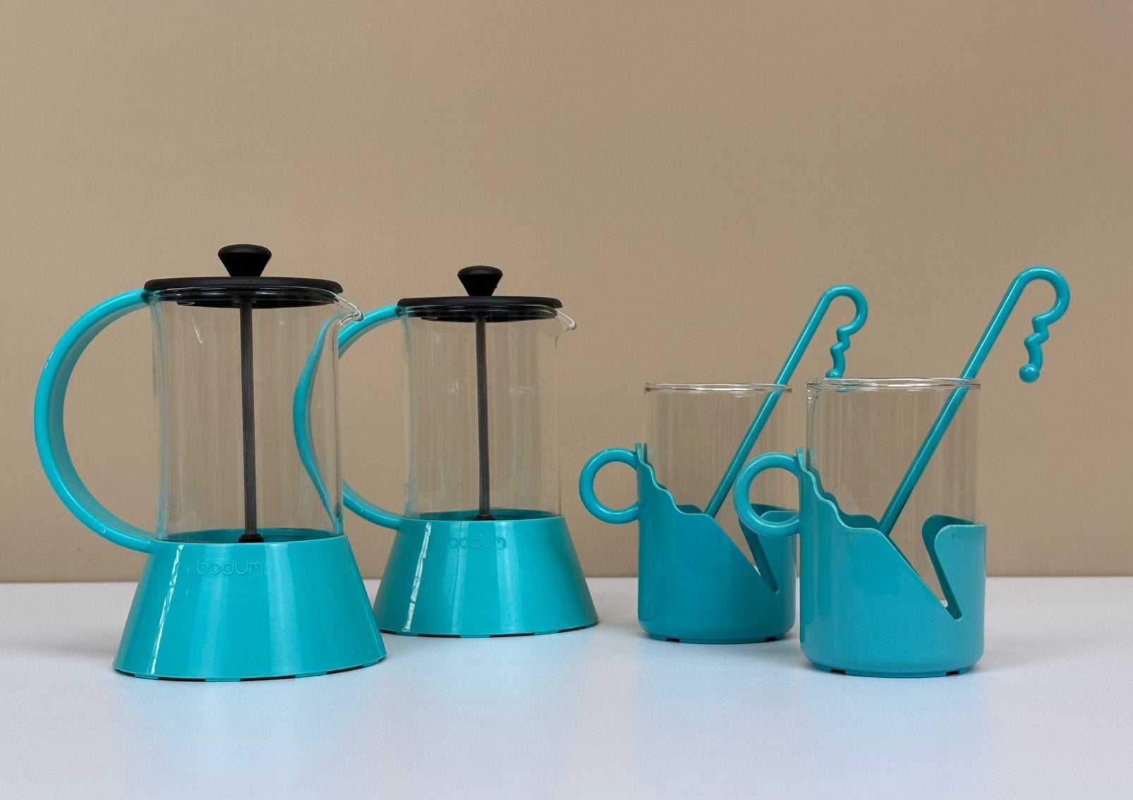 Vintage set Bodum design French Press Cafetière C. Jörgensen, Witgoed en Apparatuur, Koffiezetapparaten, Zo goed als nieuw, Gemalen koffie
