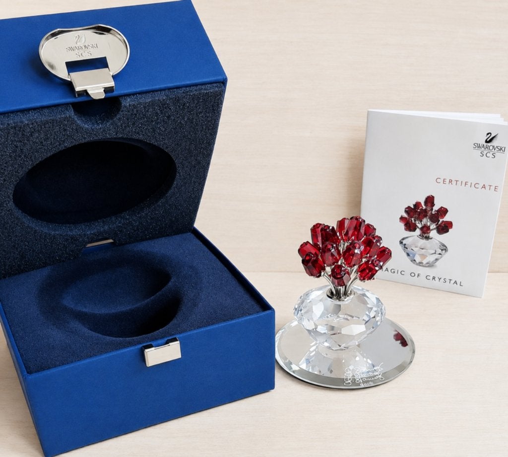 Swarovski Vaas met 15 robijnrode rozen + spiegel compleet, Ophalen of Verzenden, Zo goed als nieuw, Figuurtje