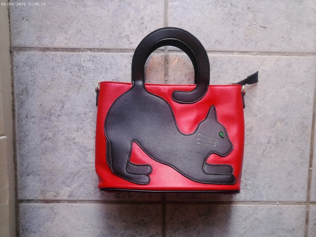 Tas met kattenmotief, Ophalen of Verzenden, Zo goed als nieuw, Rood, Handtas