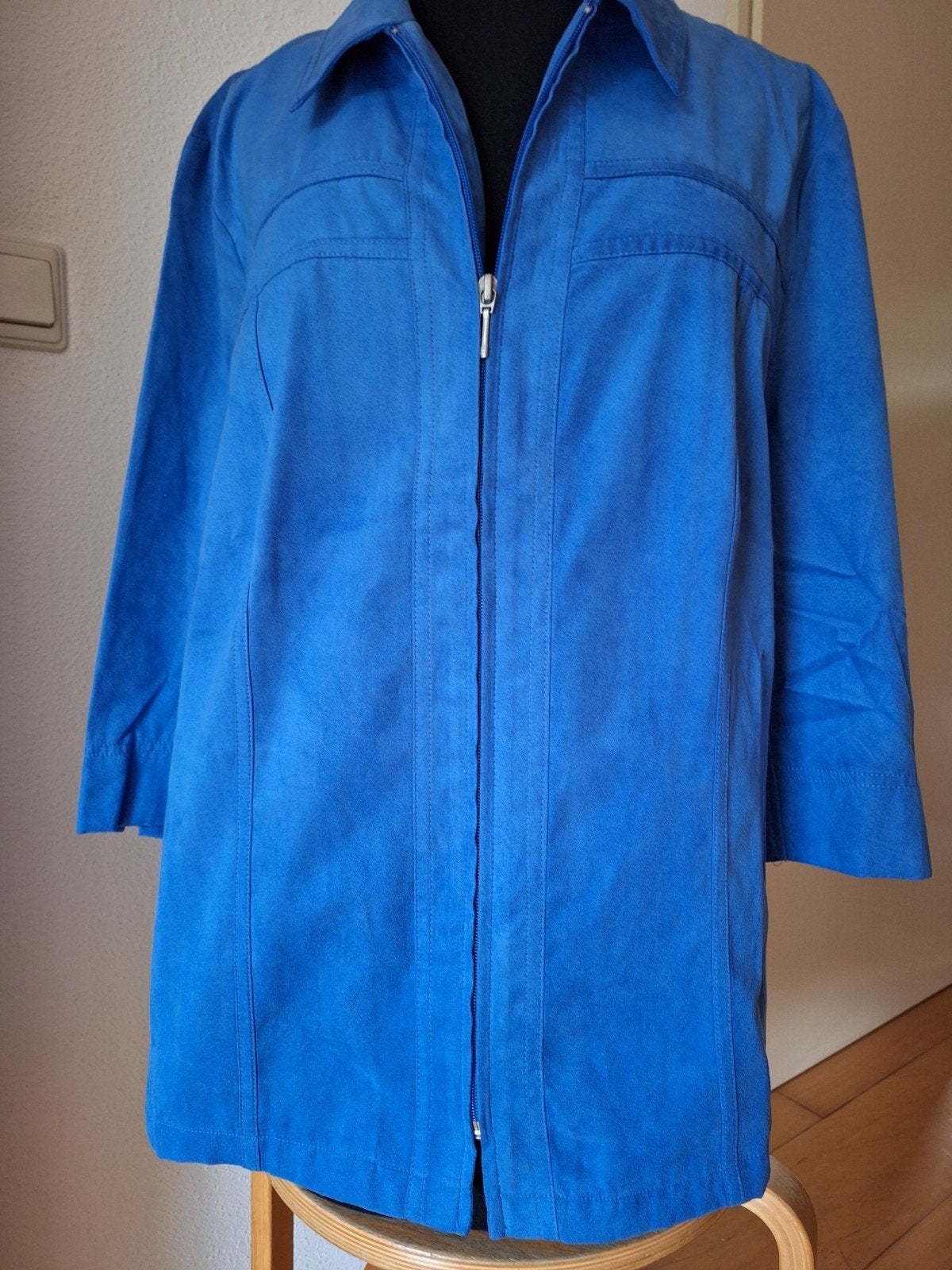 Erfo suède-achtige jas, zacht blauw, maat 44, Blauw, Erfo, Maat 42/44 (L), Ophalen of Verzenden