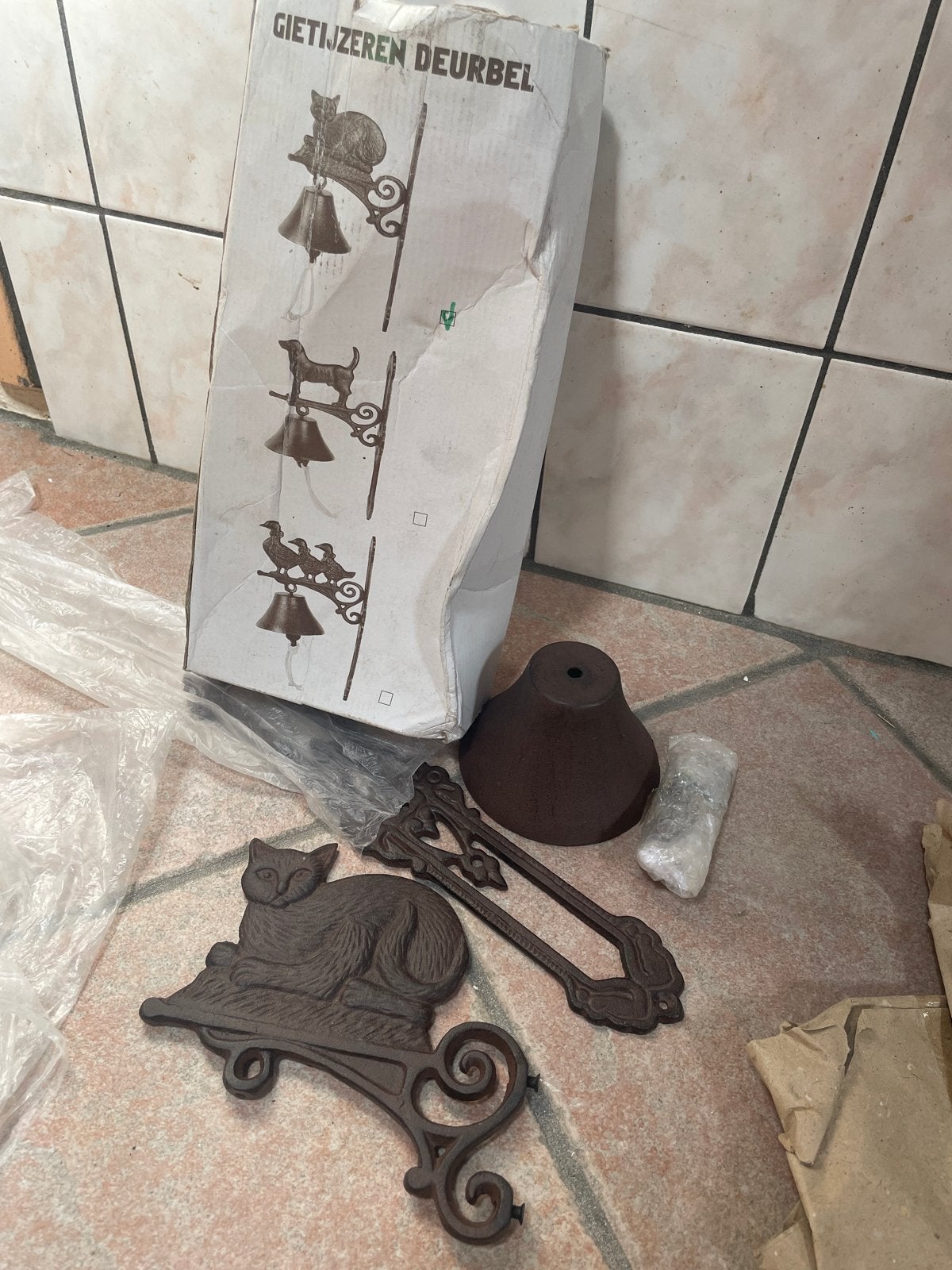Gietijzeren deurbel met kattenmotief - Nieuw in doos, Ophalen of Verzenden, Nieuw