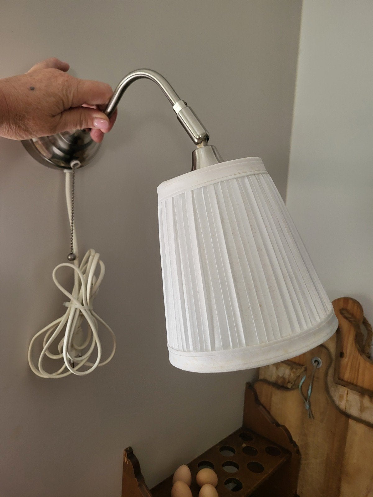 Wandlamp met witte kap en trekkoord, E14 (klein), Ophalen of Verzenden, Textiel, Overige merken
