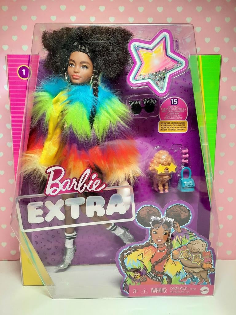 Barbie Extra pop nr 1 met regenboogjas NRFB, Verzamelen, Poppen, Ophalen of Verzenden, Nieuw, Pop