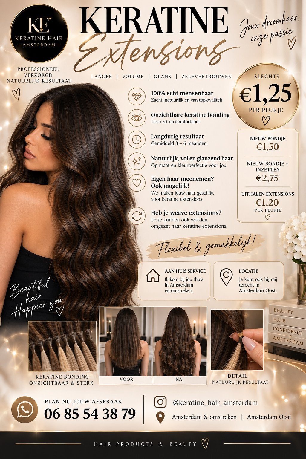Keratine Extensions aan huis of in Amsterdam Oost, Ophalen, Nieuw, Pruik of Haarverlenging