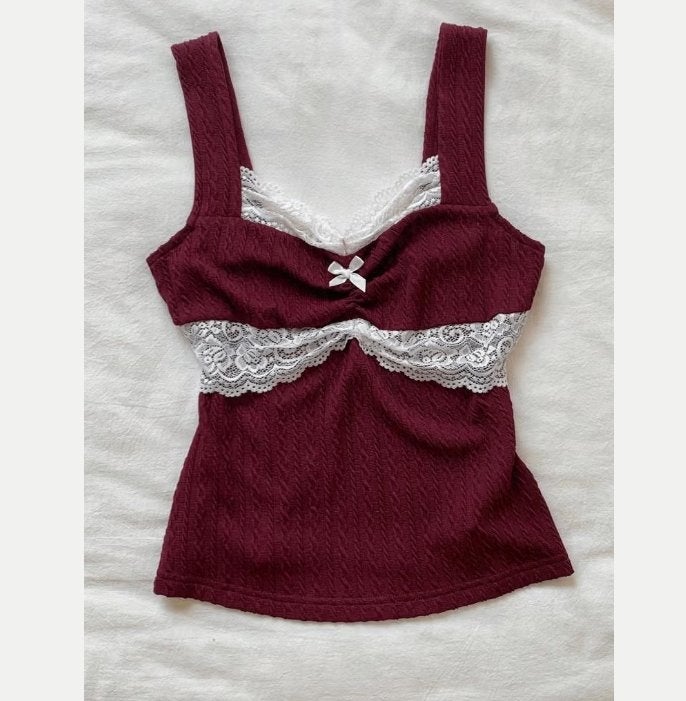 Luxe Y2k zomerse tank top met kanten details en strikje Rood, Ophalen of Verzenden, Nieuw, Rood, Zonder mouw