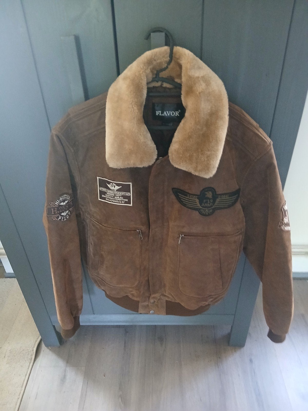 Flavor Heren Leren Pilotenjack met Bontkraag - Maat M, Bruin, Maat 48/50 (M), Nieuw, Flavor