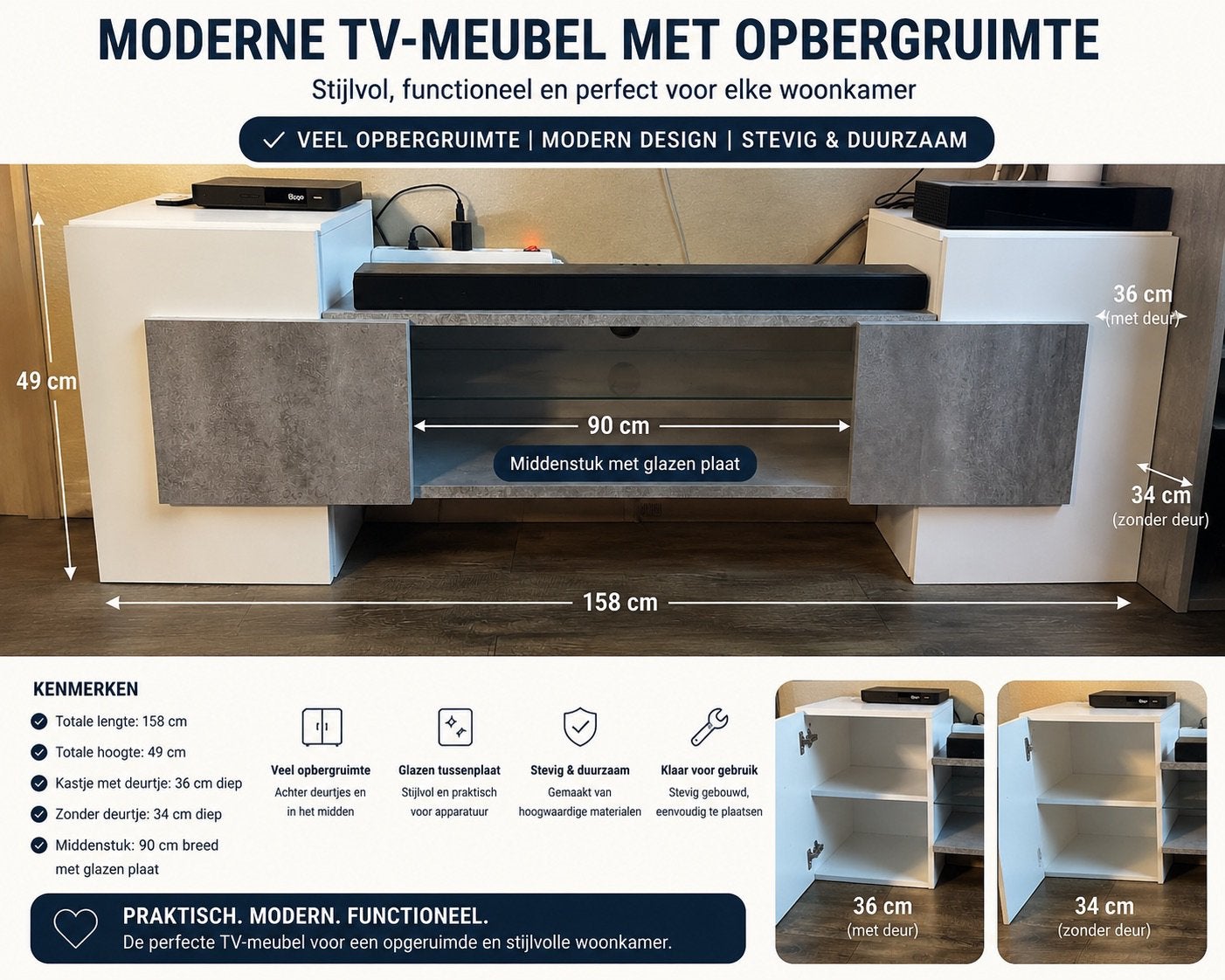 Modern looking tv-meubel, Ophalen, Zo goed als nieuw, 25 tot 50 cm, Minder dan 100 cm