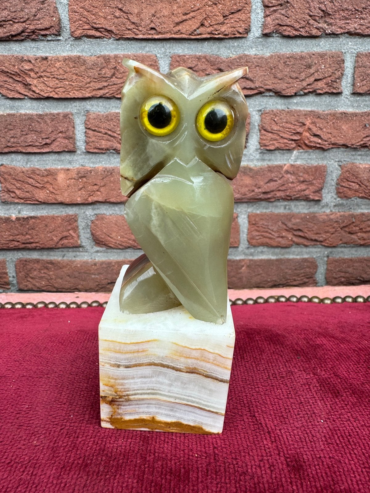 Uilen beeldje van onyx steen - handgesneden, Minder dan 20 cm, Ophalen of Verzenden, Steen of Keramiek, Beeld