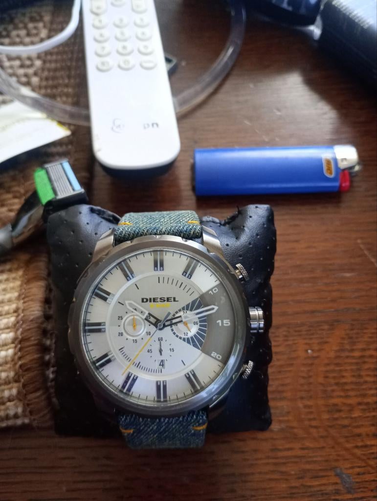 Diesel horloge met denim bandje, Sieraden, Tassen en Uiterlijk, Horloges | Heren, Ophalen of Verzenden, Zo goed als nieuw, Overige merken
