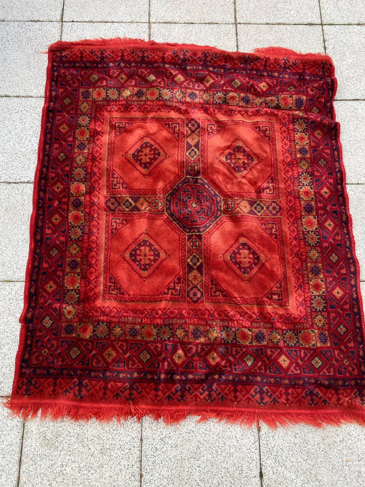 Authentiek Perzisch tapijt - Handgeknoopt rood kleed, Gebruikt, 150 tot 200 cm, Vierkant, Ophalen of Verzenden