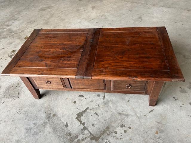 Massief houten teak salontafel Ambachtelijke makelij, Ophalen, Gebruikt, 100 tot 150 cm, Koloniaal