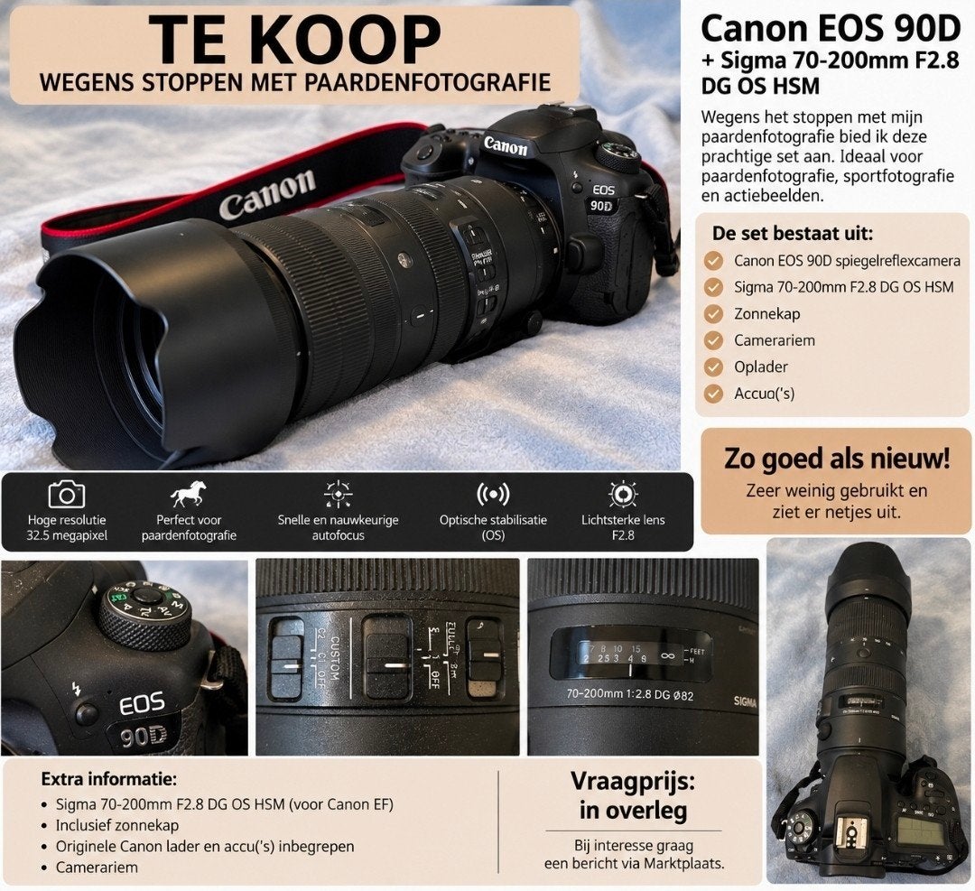 Canon EOS 90D spiegelreflexcamera< Sigma 70-200mm F2.8 DG, Ophalen, Zo goed als nieuw, Canon, 8 keer of meer