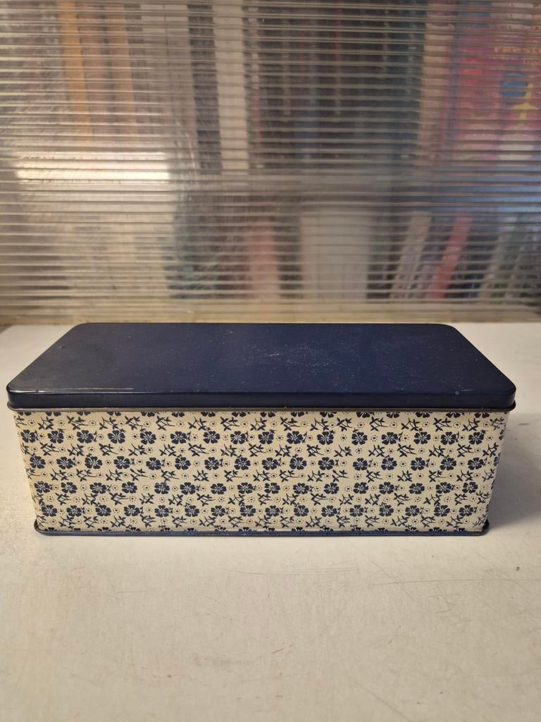 Blauw/wit ontbijtkoek blik, Ophalen of Verzenden, Gebruikt, Overige