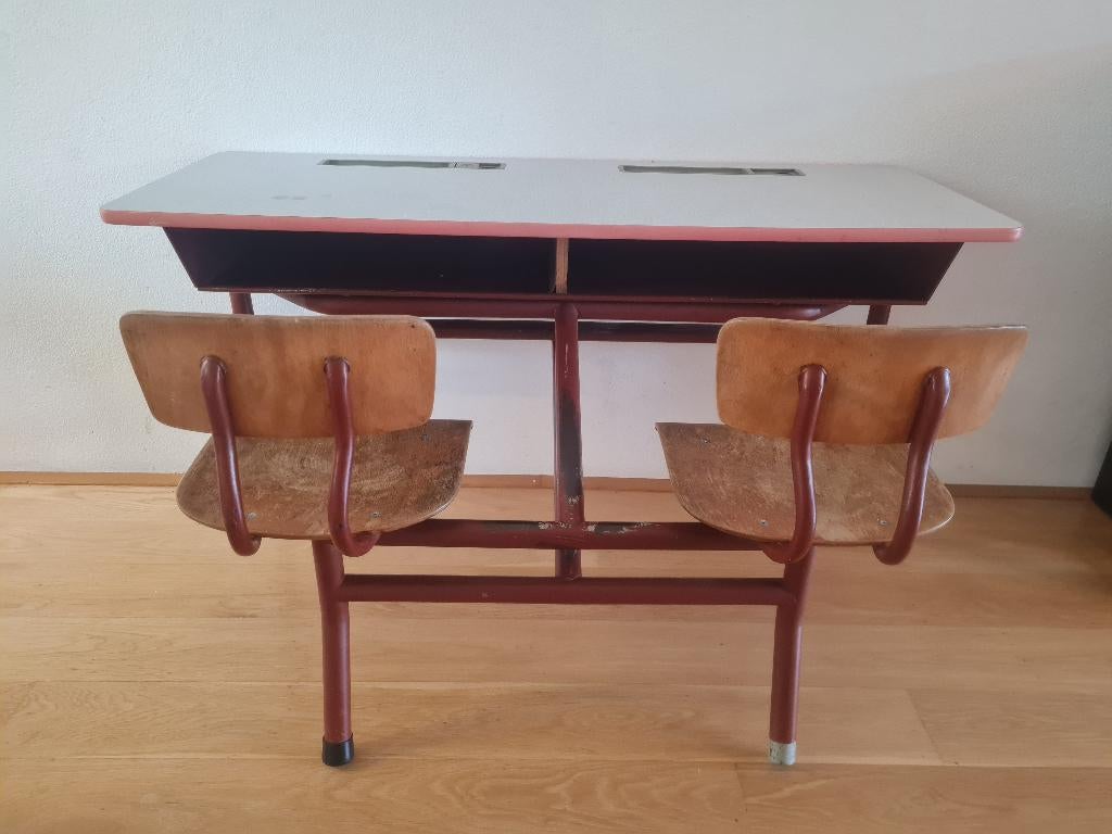 Oud schoolbankje dubbel, Ophalen, Gebruikt, Tafel(s) en Stoel(en)