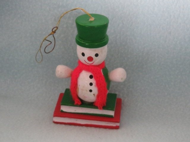Vintage houten kerstboomfiguurtje sneeuwpop, Ophalen of Verzenden, Zo goed als nieuw