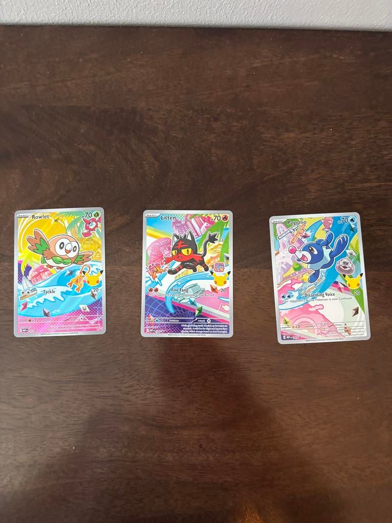Pokémon Celebrations Set: Rowlet, Litten, Popplio Kaarten, Ophalen, Zo goed als nieuw, Meerdere kaarten