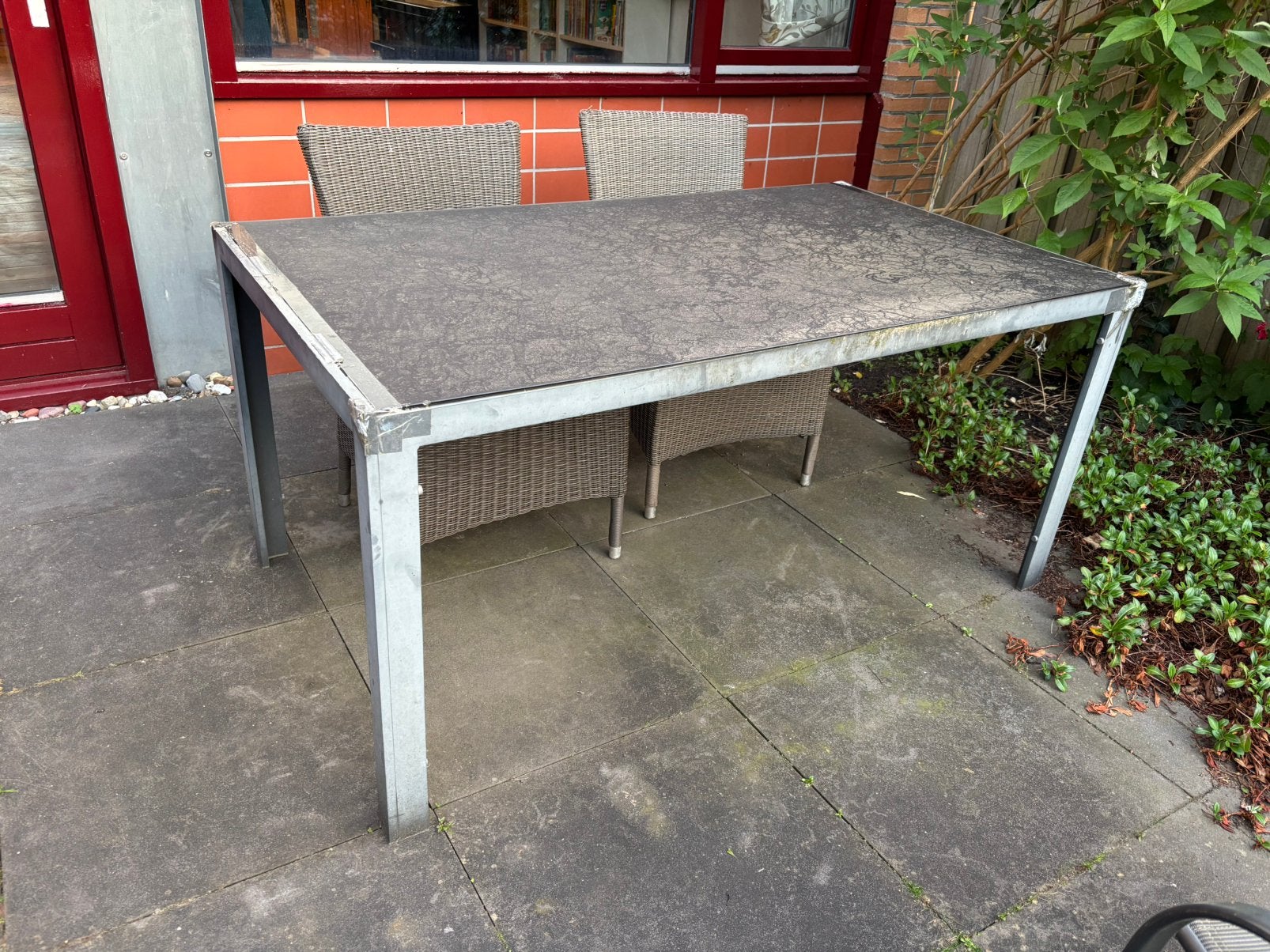 Tuintafel aluminium en glas, Tuin en Terras, Ophalen, Gebruikt, Rechthoekig, Aluminium
