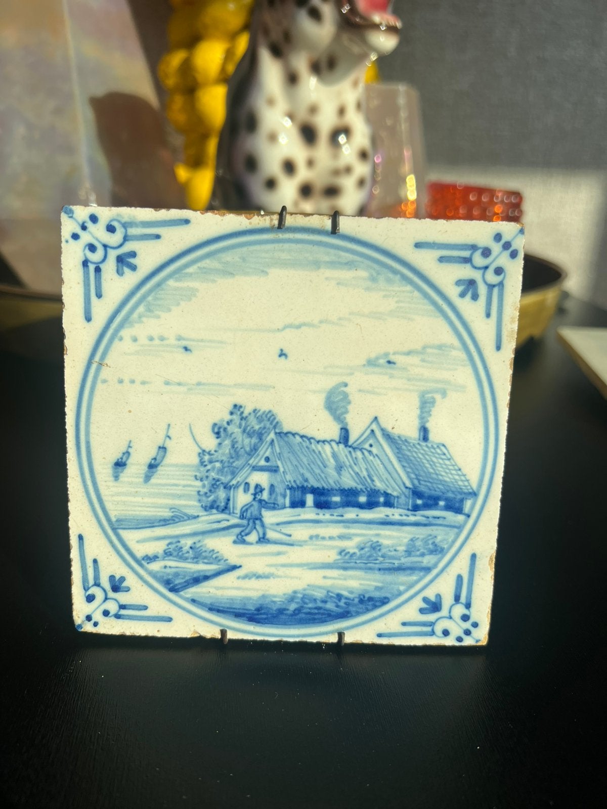 Oude antieke keramische tegel, Ophalen of Verzenden