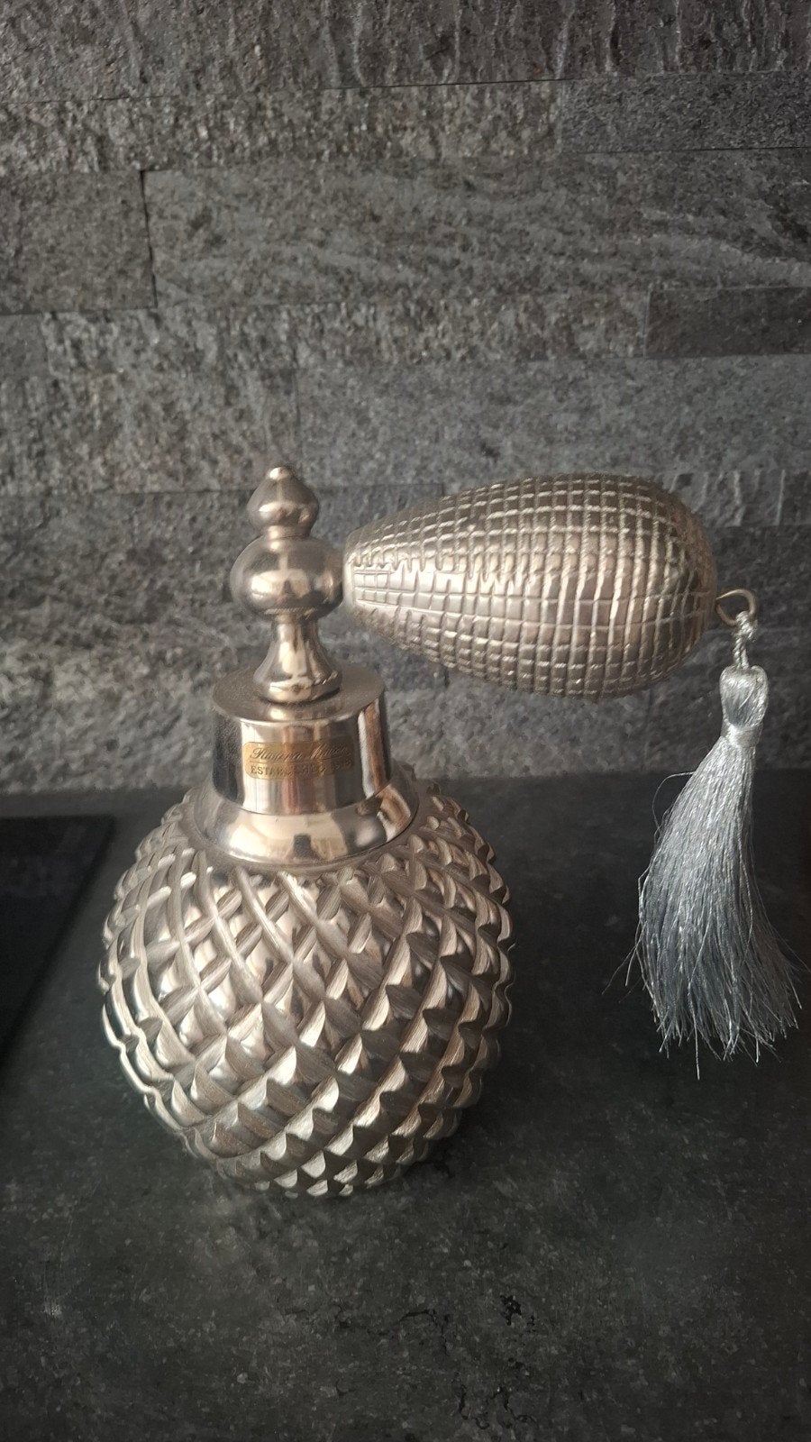 Vintage Zilveren Parfumverstuiver met Kwastje, Antiek en Kunst, Ophalen of Verzenden