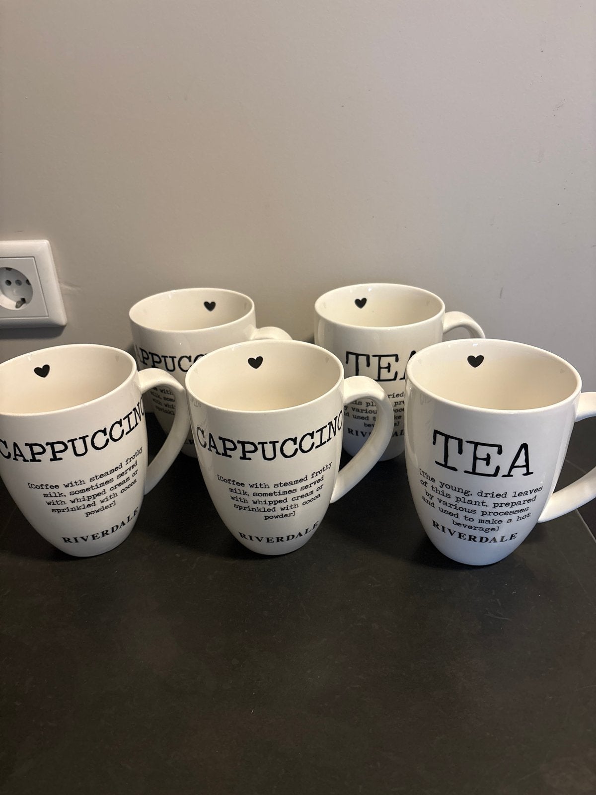 Riverdale Cappuccino & Thee Mokken - Set van 5, Huis en Inrichting, Overige typen, Ophalen of Verzenden, Zo goed als nieuw, Steen/keramiek