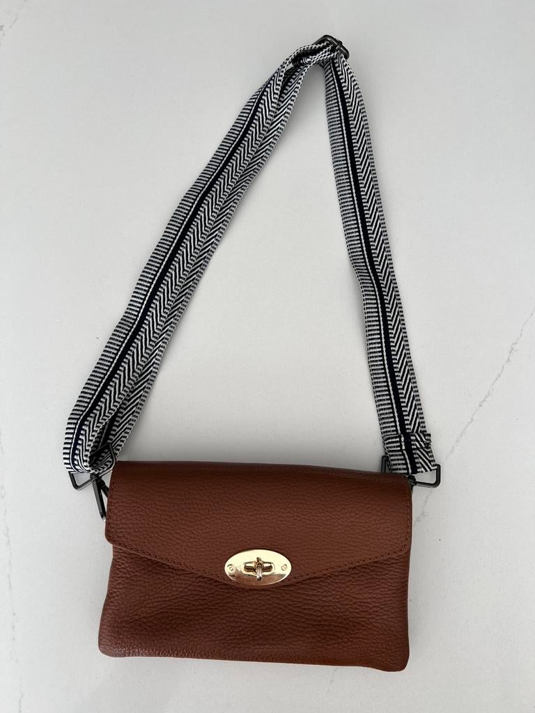 ECHT LEREN COGNAC BRUIN CROSSBODY SCHOUDERTAS TAS LEER, Ophalen of Verzenden, Zo goed als nieuw, Bruin, Leer