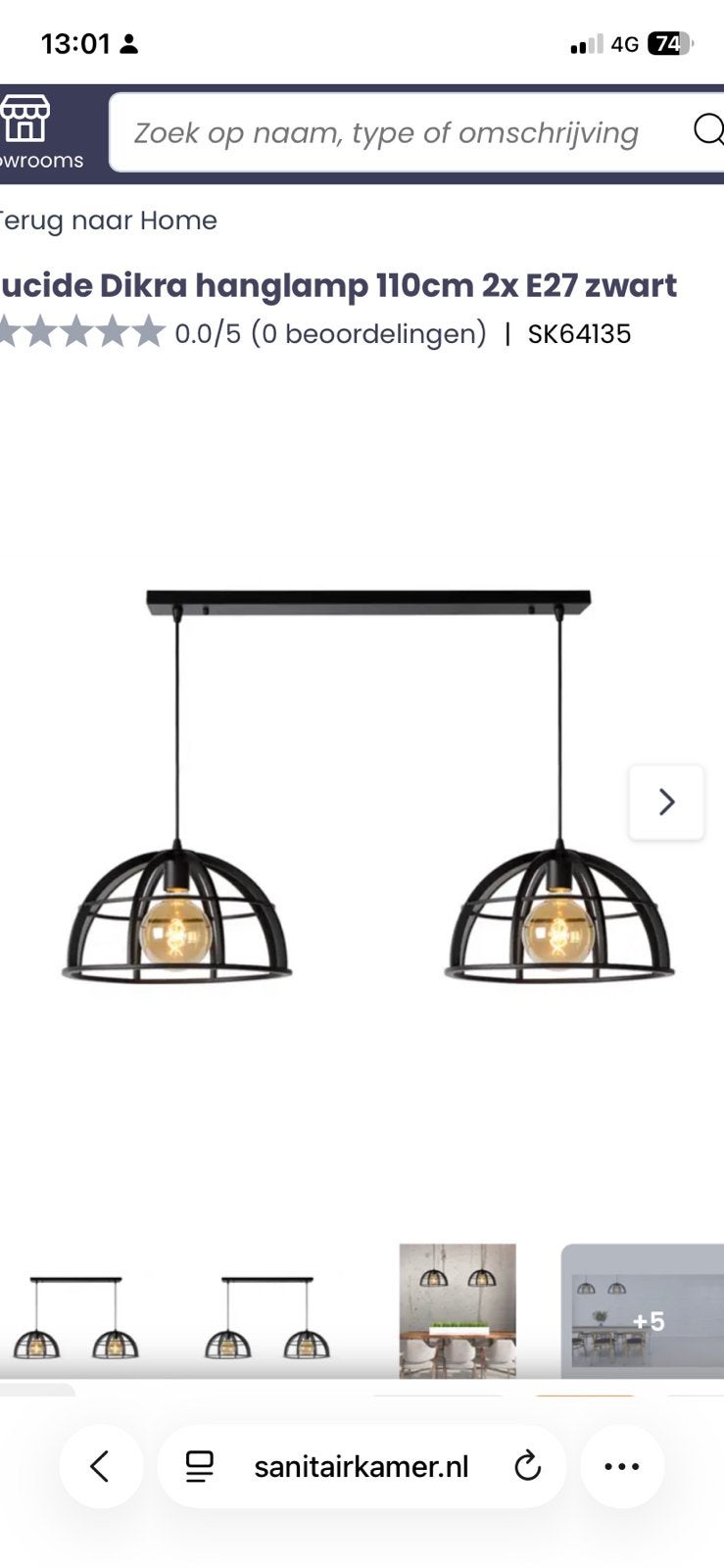 Lucide dikra hanglamp zwart, Ophalen, E27 (groot), Zo goed als nieuw, Metaal