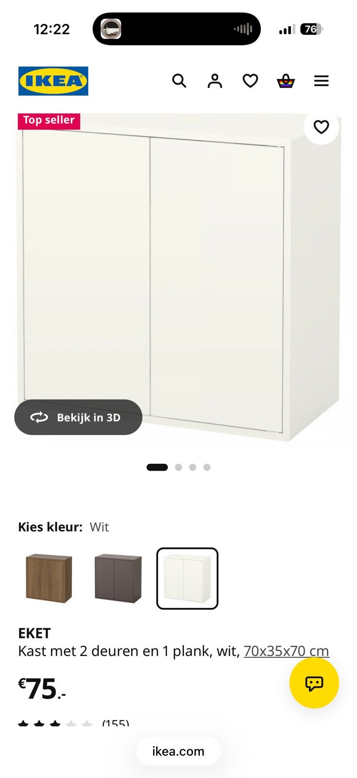 EKET ka+2d/1p 70x35x70 wit +poten, Ophalen, 50 tot 100 cm, Zo goed als nieuw, Minder dan 100 cm