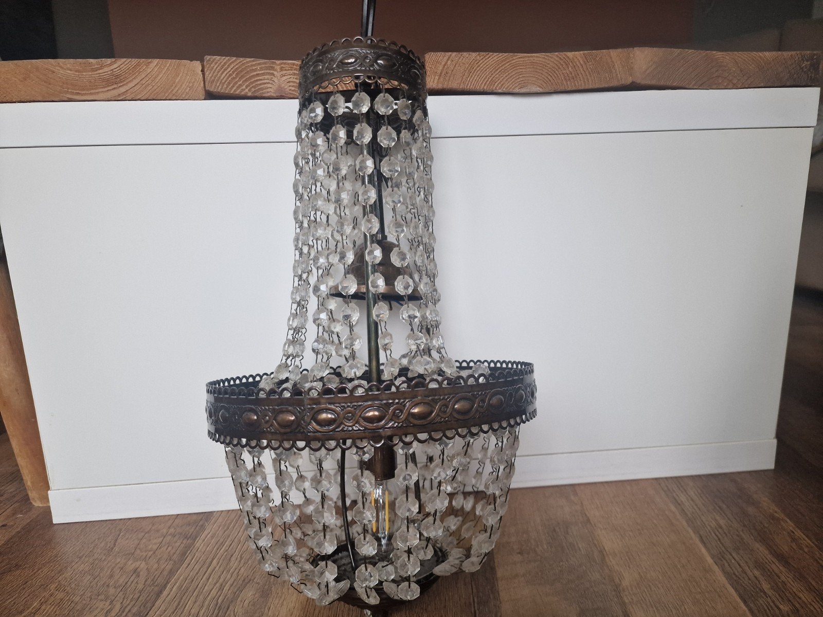 Elegante Kroonluchter met Kristallen Druppels, Huis en Inrichting, Ophalen, Gebruikt, Klassiek, Vintage, Chique, E27 (groot)