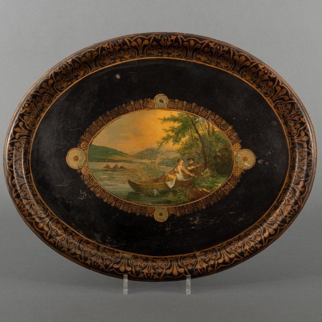 Antiek Toleware Dienblad – Handbeschilderd Blik – 19e Eeuw, Antiek en Kunst, Ophalen of Verzenden