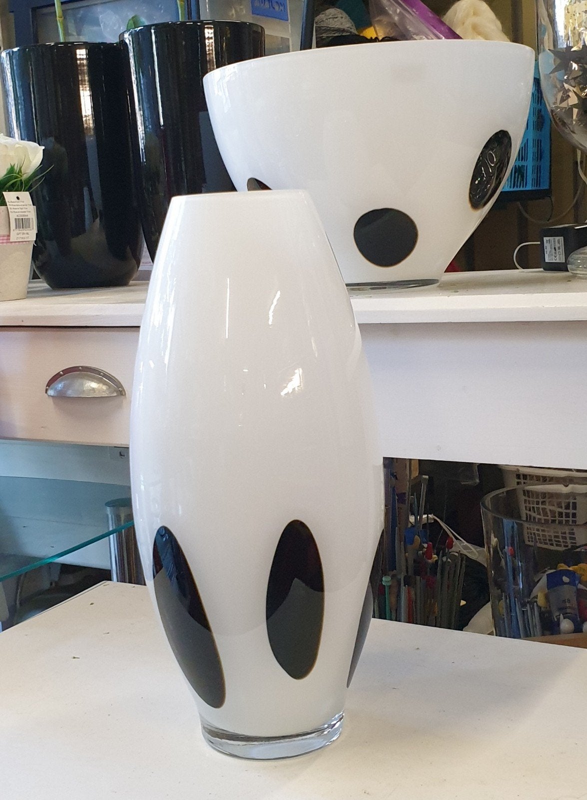 Ikea Passus glazen vaas Johanna Jelinek, Handgemaakt, Wit, 35 cm, Ophalen of Verzenden