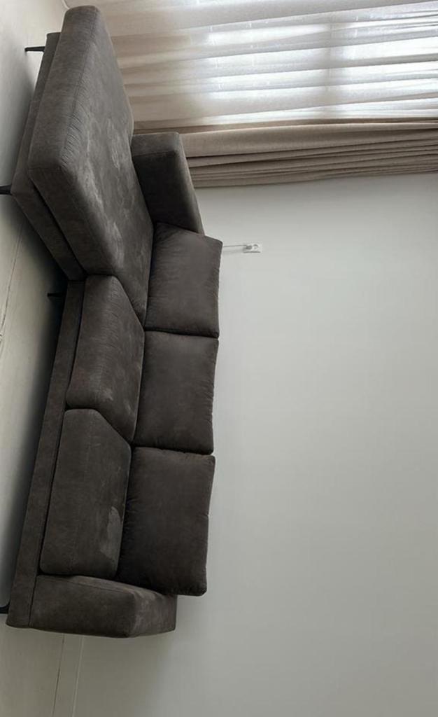 Grijze kalfsleer Loungebank - 3-zits - ZSM Ophalen!, Ophalen, 250 tot 300 cm, Gebruikt, 125 tot 150 cm