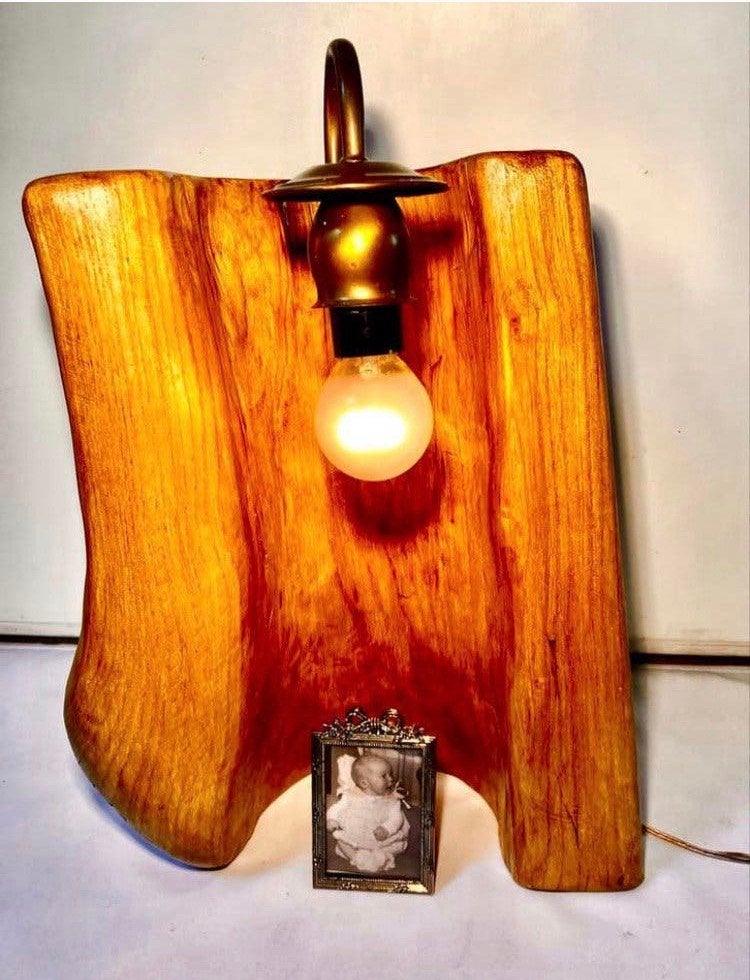 Uitgeholde boomstam met antieke lamp, Huis en Inrichting, Overige merken, Nieuw, Hout, Bruin