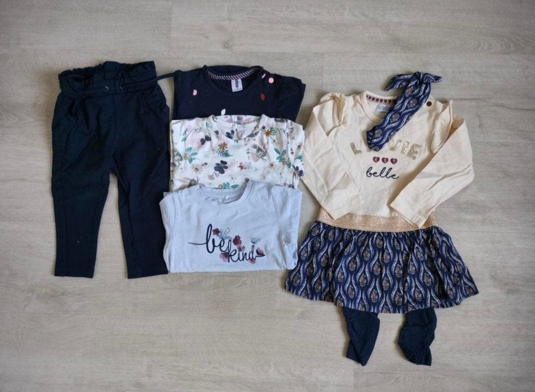 Pakket meisjeskleding maat 80: jurkje, longsleeves, broek, Ophalen of Verzenden, Zo goed als nieuw, Meisje, Setje