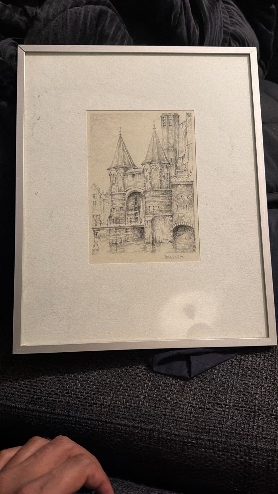 Ets van de Amsterdamse Poort in Haarlem, Antiek en Kunst, Kunst | Etsen en Gravures, Ingelijst, Ets, Stadsgezicht, Ophalen of Verzenden