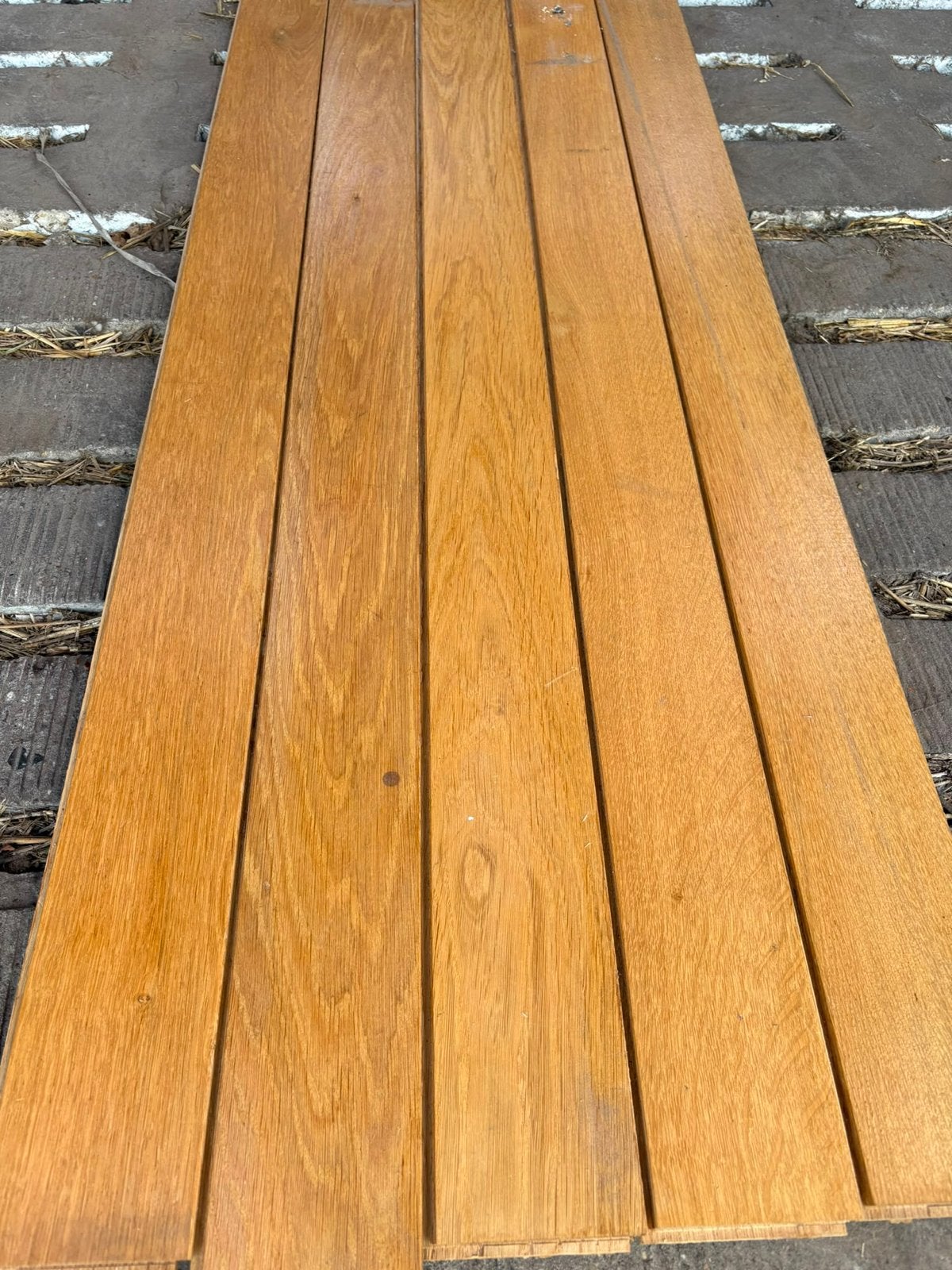 Massief Eiken Vloer - 25 m² - evt te schaven!, Ophalen, Gebruikt, Vloerdelen of -planken, 10 m² of meer