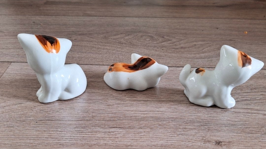 Vintage porseleinen kattenbeeldjes set van 3, Ophalen of Verzenden, Zo goed als nieuw, Dier
