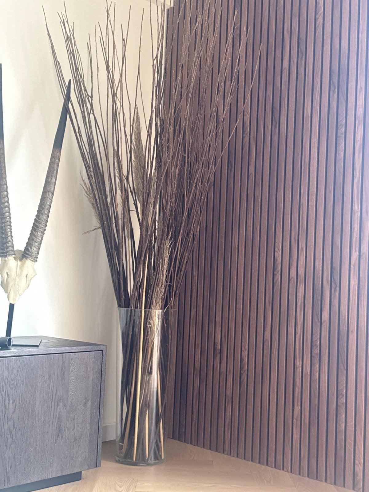 2 Grote Vazen met Decoratieve Takken, Ophalen, Transparant, Inclusief decoratie, Glas