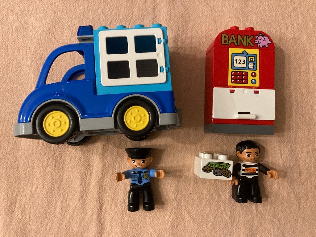 Lego duplo 10809 politie auto met bank en dief set compleet!, Overige thema's, Ophalen of Verzenden, Zo goed als nieuw, Compleet