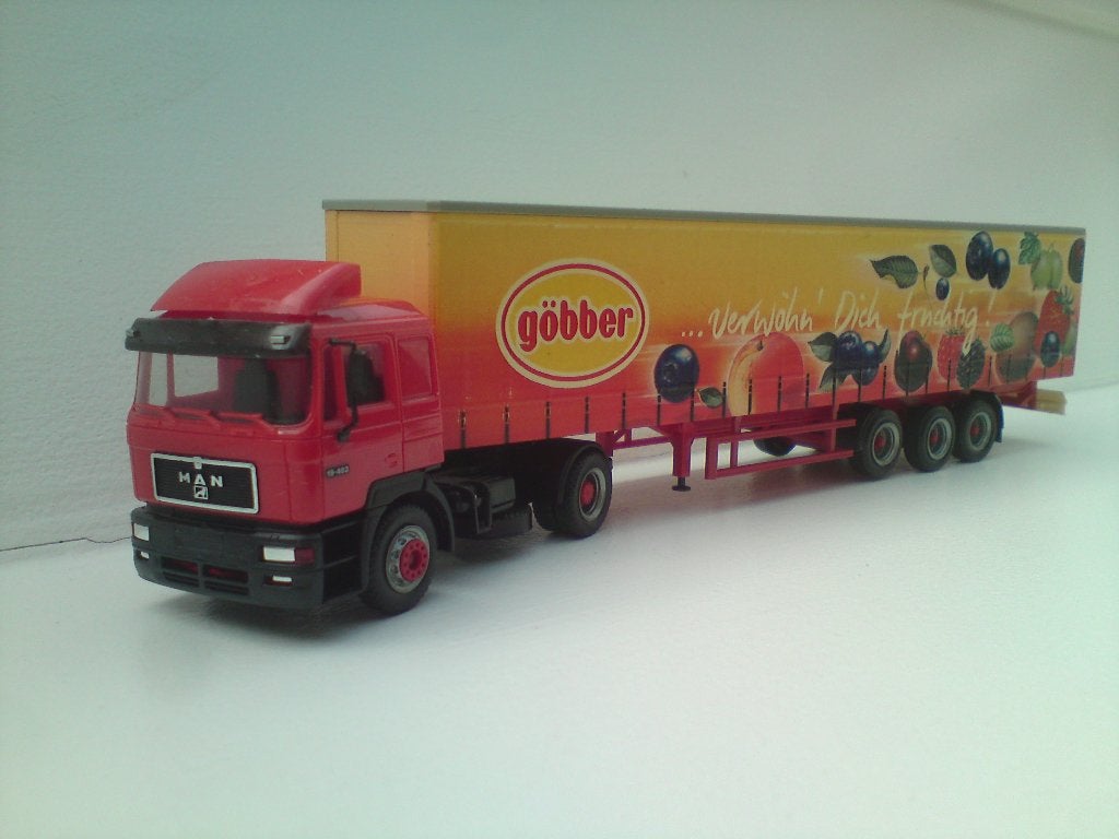 Herpa MAN F2000 koeltrailer Gobber, Ophalen of Verzenden, Gebruikt, Bus of Vrachtwagen, Herpa