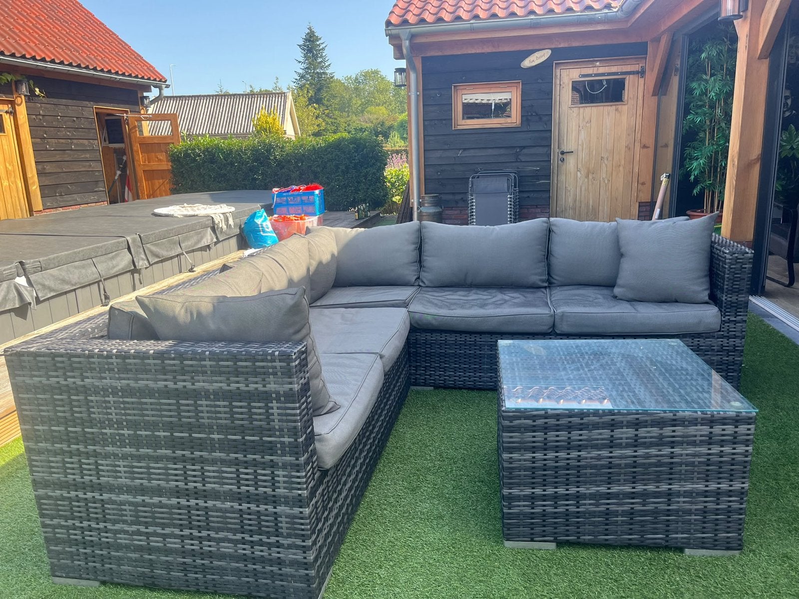 Mooie tuinset, 5 zitplaatsen, Ophalen of Verzenden, Zo goed als nieuw, Loungeset