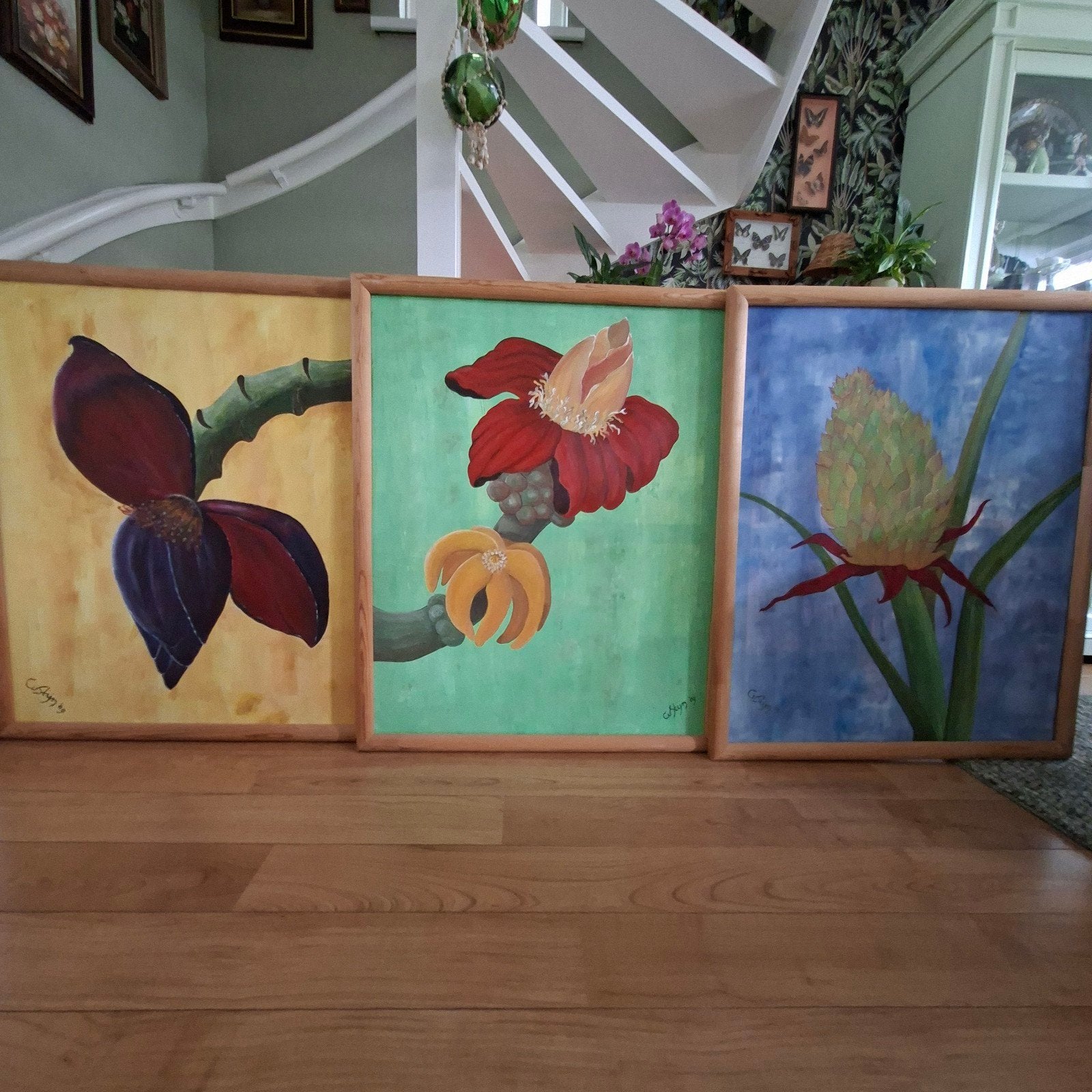 3 Luik schilderijen bloemen, Ophalen of Verzenden