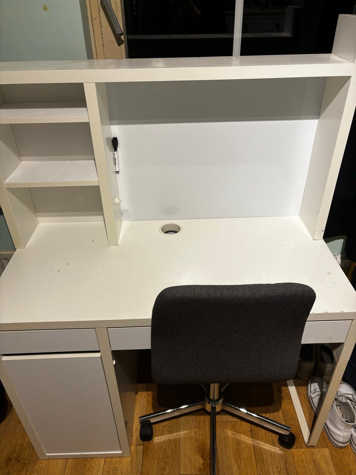 Wit bureau met opbouw en ladeblok - ideal voor studenten, Gebruikt, Met lades, Spaanplaat of MDF, Ophalen of Verzenden