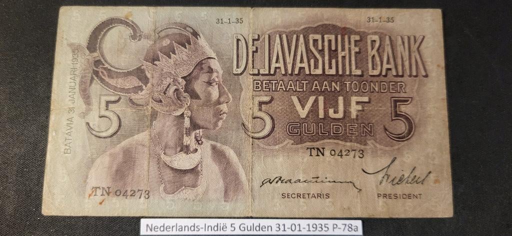 Nederlands-Indië 5 Gulden 1935 P-78a, Postzegels en Munten, Bankbiljetten | Nederland, Ophalen of Verzenden