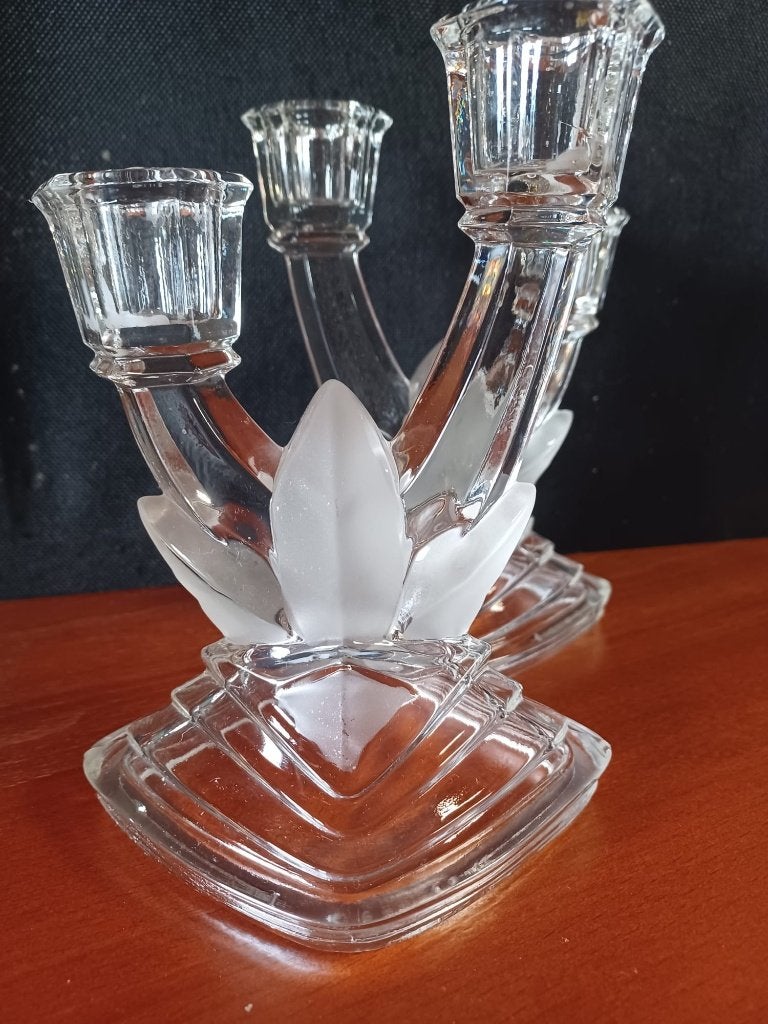 Exclusief paar Art Deco kandelaars Brockwitz – Model 8077, Verzenden, Glas