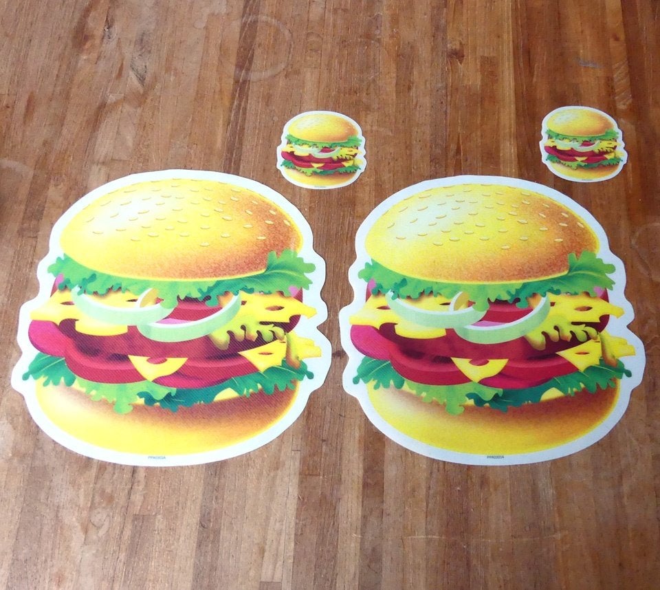 Burger placemats plastic placemat hamburger onderzetters, Gebruikt, Placemat, Ophalen of Verzenden, Geel