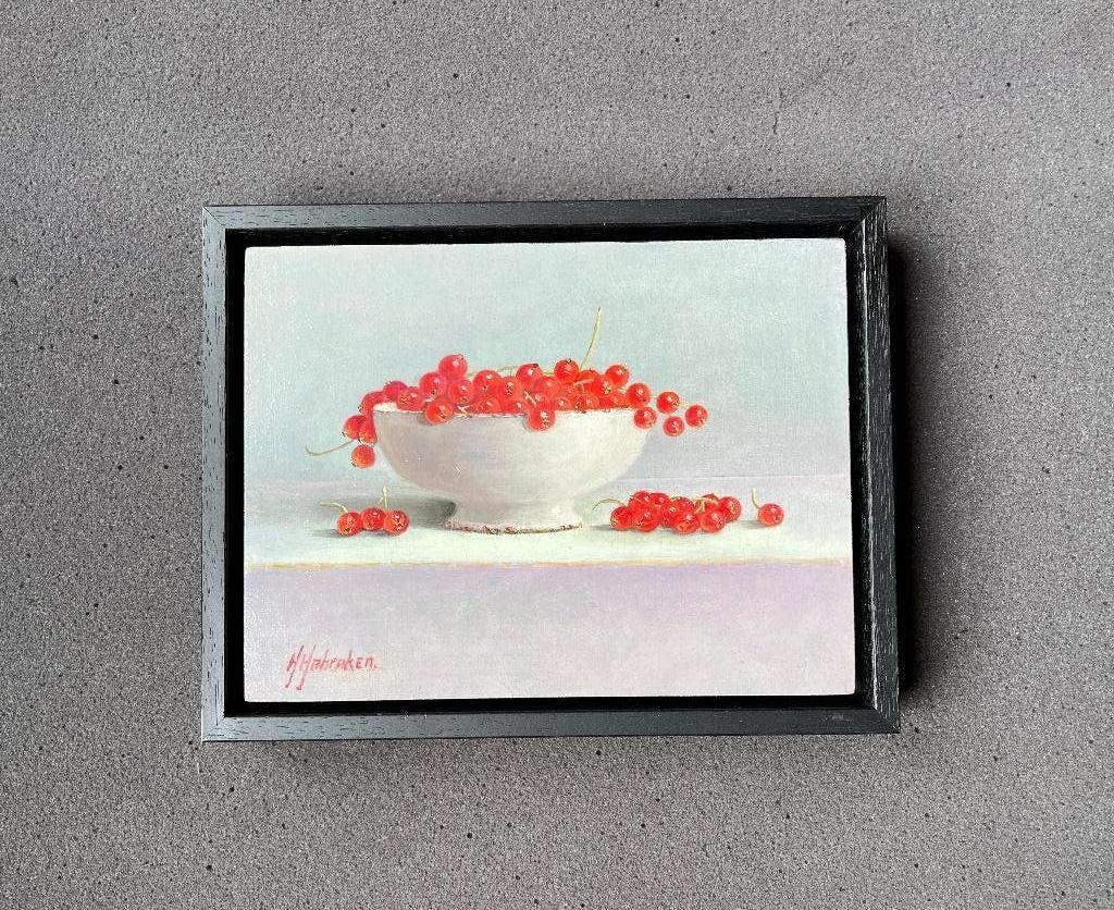 Schilderij  bessen in een schaal op tafel. Hans Habraken., Antiek en Kunst, Kunst | Schilderijen | Klassiek, Ophalen of Verzenden