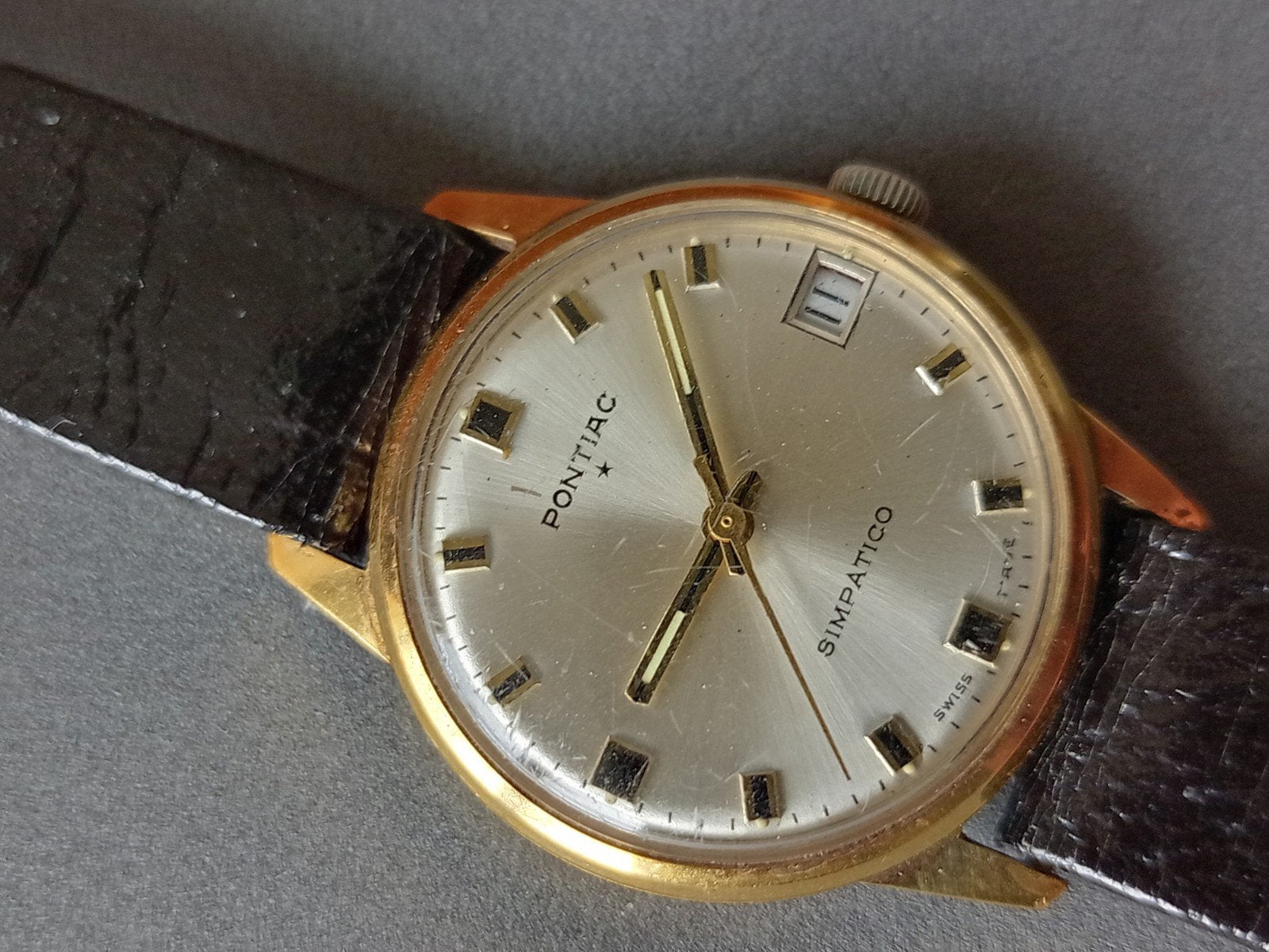 Vintage Pontiac Simpatico herenhorloge, handopwinder, Ophalen of Verzenden, Zo goed als nieuw