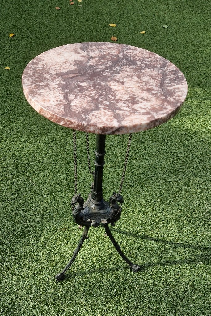 Plantentafel marmer met gietijzer draken onderstel, Ophalen, Overige materialen, Gebruikt, Rond